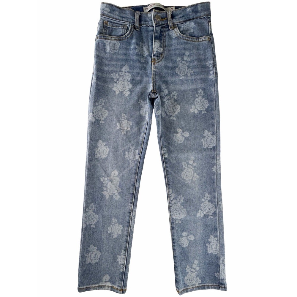 Levi Strauss Signature Girls High Rise Ankle Straight Jeans Floral Print Size 7